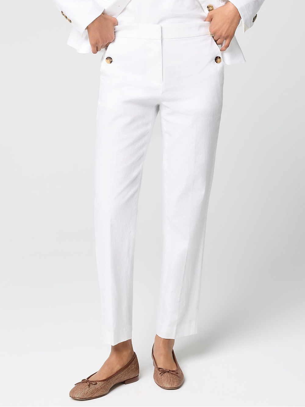 J Crew Linen-cotton blend elastic-back Sailor pant in white Size 2